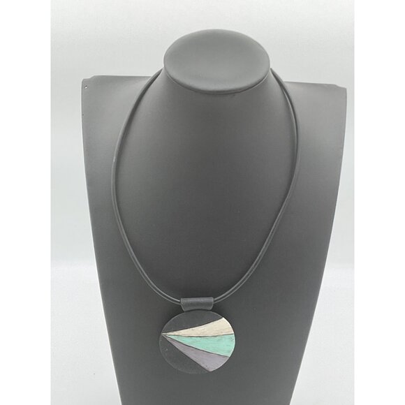 Black Rubber Necklace With Geometric Pendant - Picture 1 of 4